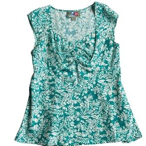 Hilo Hattie 100% Silk Hawaiian Top Women’s Small Teal‎ White Floral Sleeveless